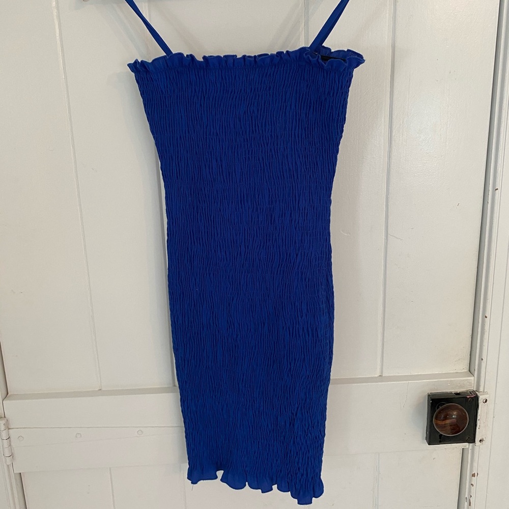 Royal Blue Seek Crepe Mini Body Con Dress Medium